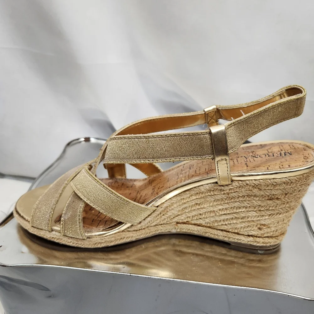 Merona Sparkly Gold Strappy Espadrille Sandals Size 10